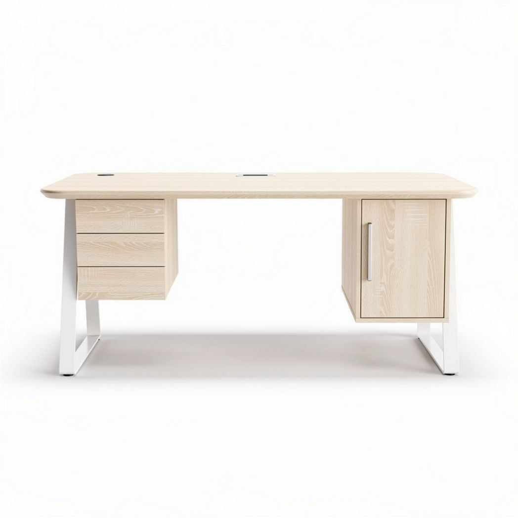 Bureau van hout met lade en kast in lichtbeige afmetingen 150 x 75 x 75cm