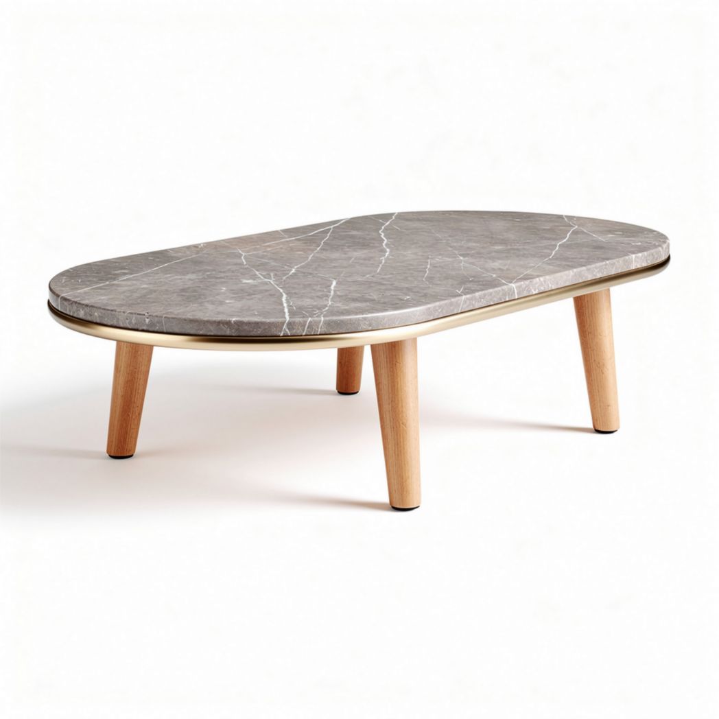 Salontafel met marmeren blad en houten poten 120 x 60 x 40cm grijs