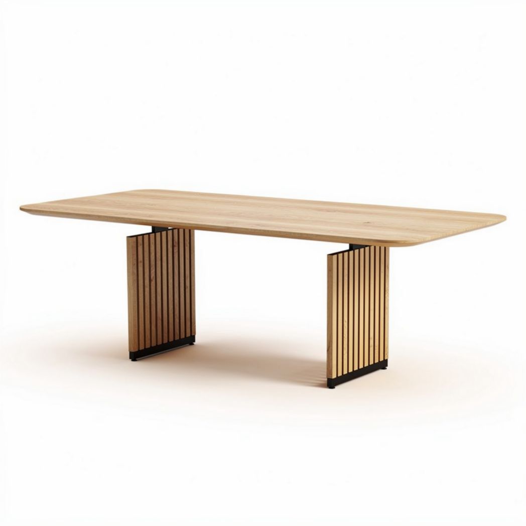 Eetkamertafel van hout met metalen basis 200 x 100 x 75cm naturel kleur