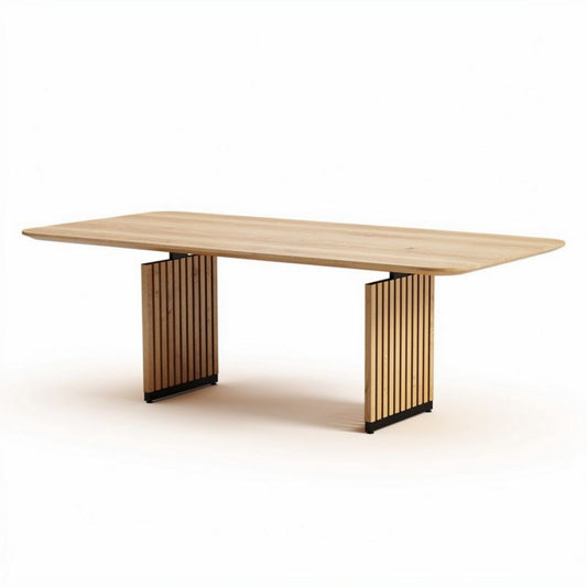 Eetkamertafel van hout met metalen basis 200 x 100 x 75cm naturel kleur