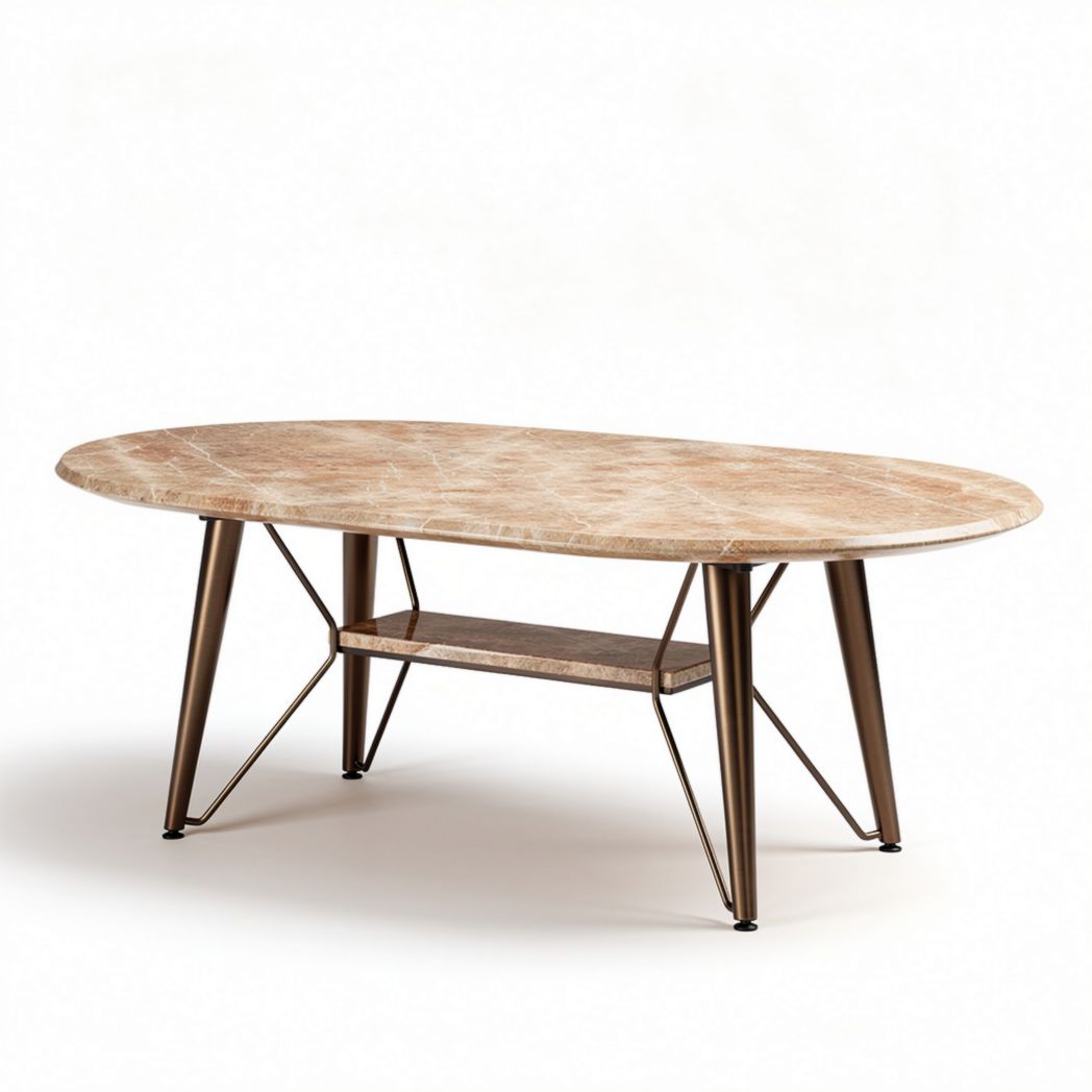 Eetkamertafel van marmer met metalen onderstel 120 x 60 x 45cm bruin