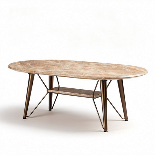 Eetkamertafel van marmer met metalen onderstel 120 x 60 x 45cm bruin