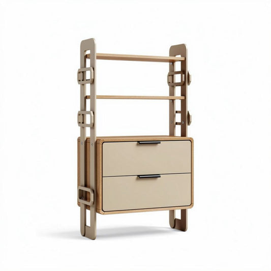 Moderne wandkast van hout met lade en open planken 80 x 40 x 150cm