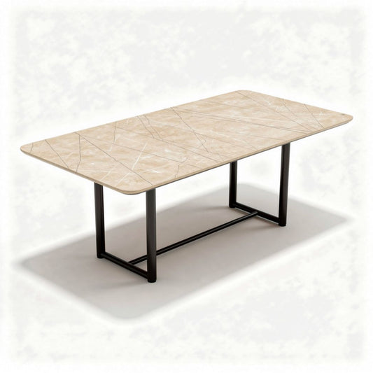 Eettafel van marmer met zwart metalen onderstel 180 x 90 x 75cm