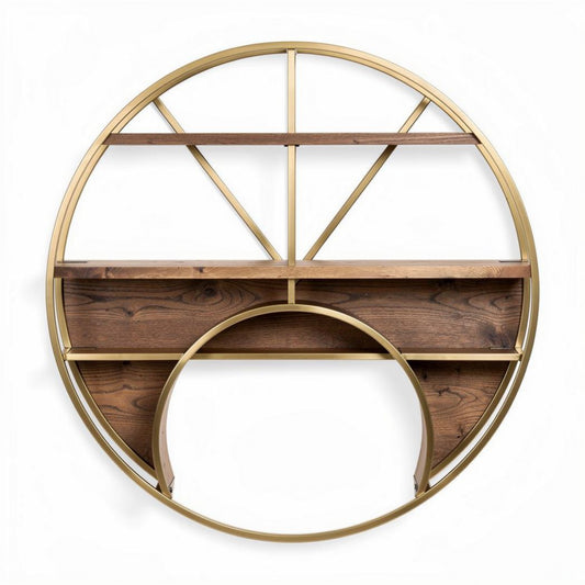 Ronde wandplank met houten planken en metalen frame 80 x 80 x 10cm