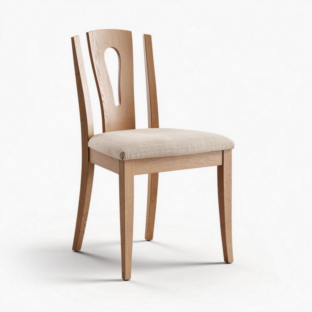 Houten eetkamerstoel met stoffen zitting en afmetingen 45 x 40 x 90 cm