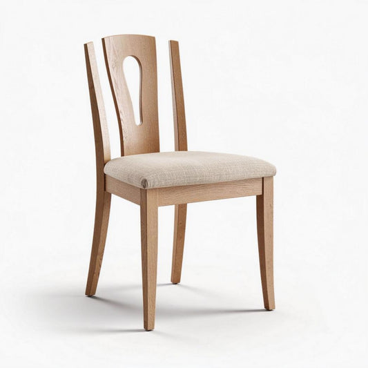 Houten eetkamerstoel met stoffen zitting en afmetingen 45 x 40 x 90 cm