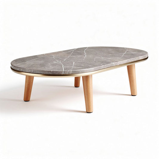 Salontafel met marmeren blad en houten poten 120 x 60 x 40cm grijs
