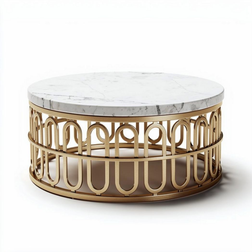 Marmeren salontafel met gouden metalen onderstel 100 x 100 x 40cm