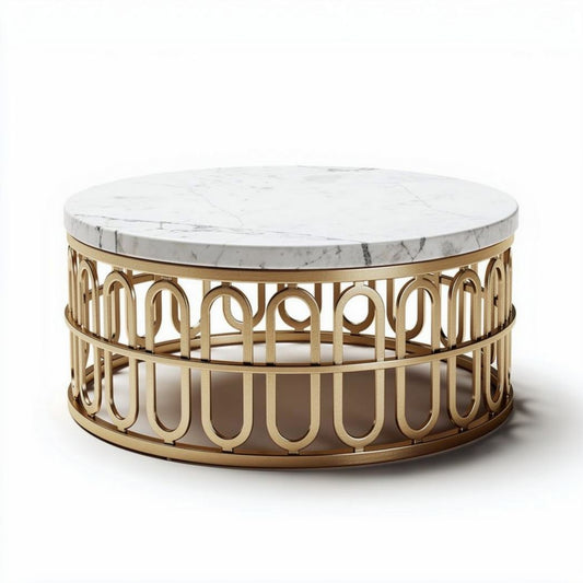 Marmeren salontafel met gouden metalen onderstel 100 x 100 x 40cm