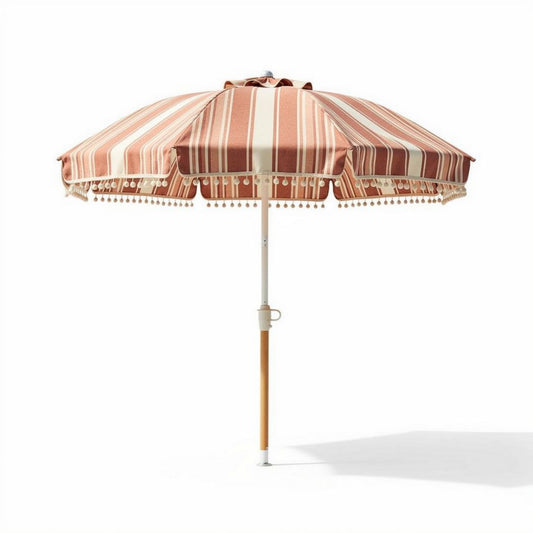 Zonwerende parasol met stoffen bovenkant in roze en crème strepen 180 x 180 x 240cm