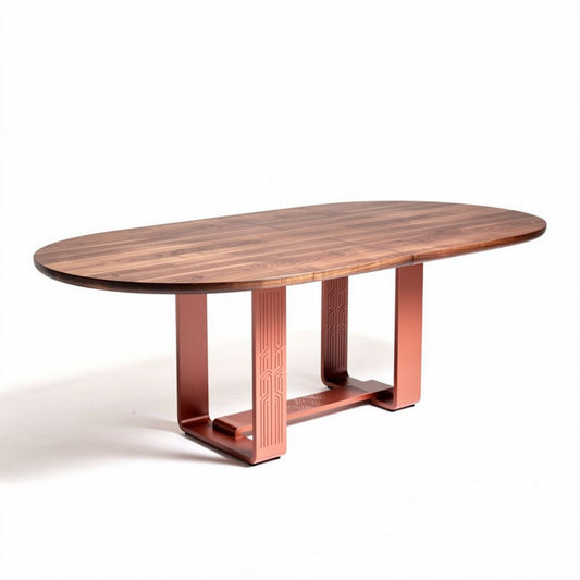 Eettafel van walnotenhout met roestvrijstalen poten 150 x 90 x 75cm